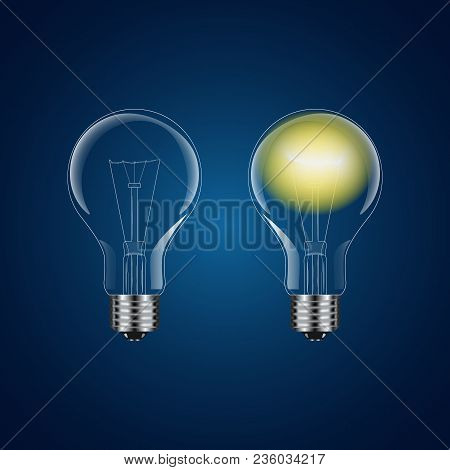 Two Realistic Light Bulbs - On. And Off, Isolated Vector Illustration