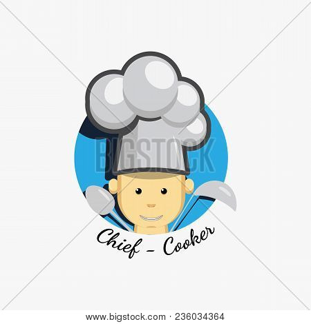 Flat Icon Logo Of Smiling Chief Cook On White Background