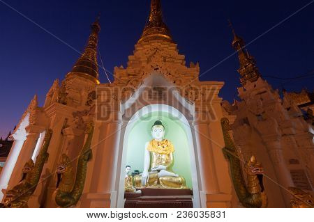 Buddha At Shwedagon Pagoda In Yangon, Myanmar
