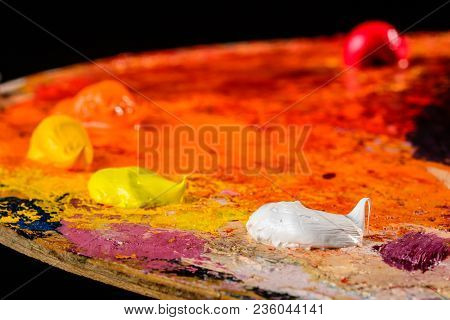 Close Up Of Artists Palette, Oil Paint