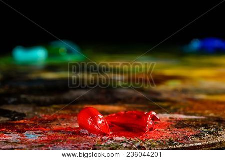 Close Up Of Artists Palette, Oil Paint