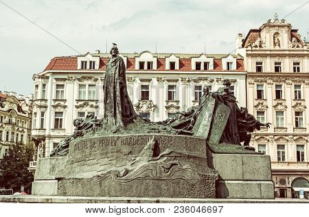 Jan Hus Memorial, Old Town Square, Prague, Czech Republic. Architectural Theme. Travel Destination. 