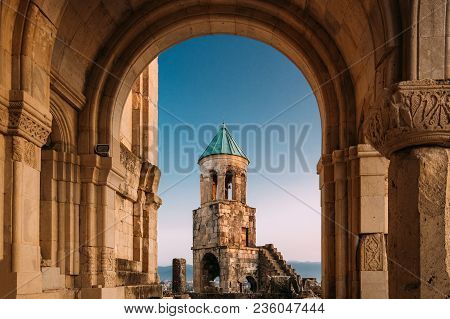 Kutaisi, Georgia. Old Walls And Bell Tower Of Bagrati Cathedral. Unesco World Heritage Site. Famous 