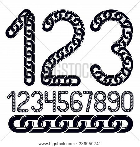 Vector Modern Numbers Collection. Trendy  Numbers For Use As Poster Design Elements. Made With Steel