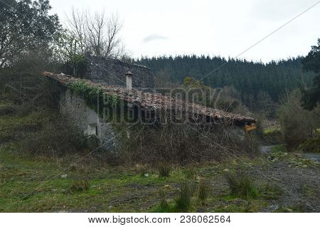 Typical Basque House Abandoned In The Natural Park Of Gorbeia. Architecture Nature Landscapes. March