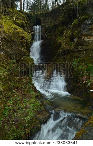 Beautiful Waterfall With Silk Effect In Gorbeia Natural Park. Waterfall Nature Landscapes. March 26,
