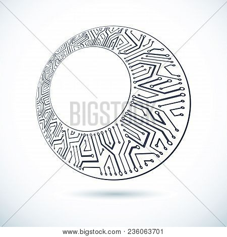 Vector Circuit Board, Digital Technologies Abstraction. Computer Microprocessor Scheme, Futuristic D
