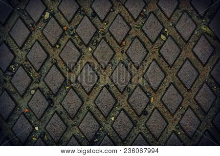 Wet Iron Background, Rusty Texture, Cracked Surface.