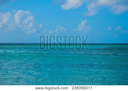 Holguin, Guardalavaca Beach, Cuba: The Caribbean Sea With Small Waves. Paradise Landscape