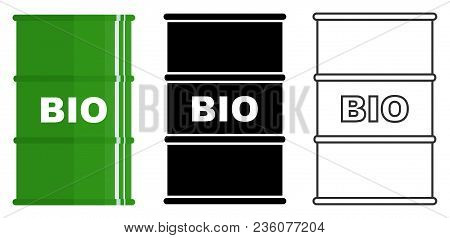 Different Metal Barrels For Liquid Substances, Liquids, Biofuel. Vector Illustration
