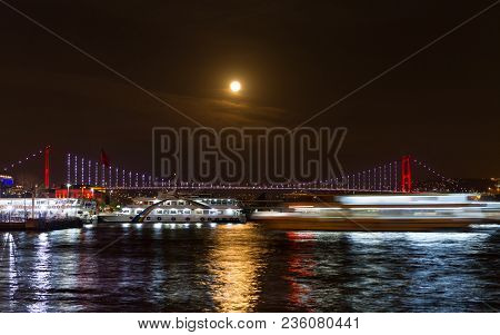 Super Blue Blood Moon Over Bosphorus Strait, Istanbul, Turkey