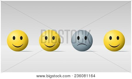 Emotional Background With Sad Face Ball Among Happy Face Balls , Vector , Illustration