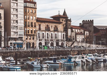View On Old Port Of Gijon And Yachts, Asturias, Northern Spain