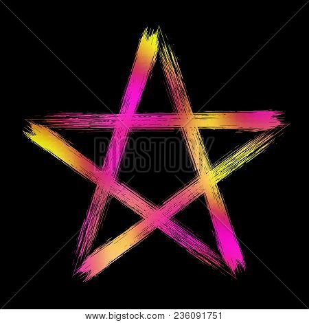 Pentagram Icon, Vibrant Colorful Brush Drawing Magic Occult Star Symbol. Vector Illustration Isolate