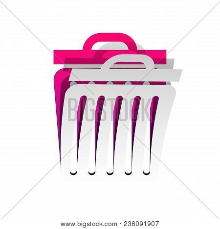 Trash Sign Illustration. Vector. Detachable Paper With Shadow At Underlying Layer With Magenta-viole