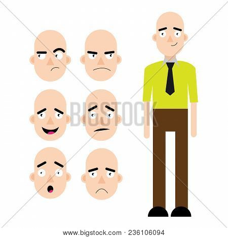 Cartoon Male Character With Set Of Emotions