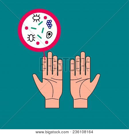 Dirty Palms, Hands With Bacteria, Viruses, Germs Vector Flat Icon