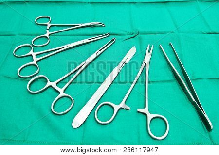 Surgical Instruments On The Table In Operating Room