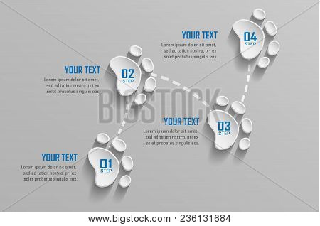 Business Infographic Design 4 Steps With 3D Animal Footprints.