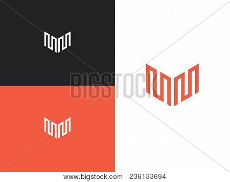 Initial Letter Mm Design Logo. Linear Creative Sign. Simple Vector Logo In A Modern Style With Paral