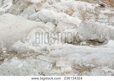 Ice Drift. The Ice Has Started On The River. The Ice Is Swimming On The River.