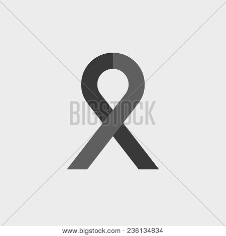 Ribbon Sign Icon. Breast Cancer Awareness Symbol. Black Pictogram On White Background. Flat Pictogra