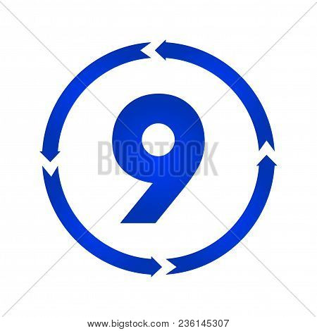 Number 9 Sign Turn Iconvector Illustration. Flat Style
