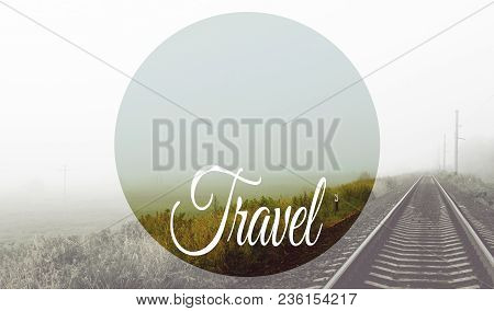 Railway In Fog Seasonal Concept Background Badge Website Banner Template Geometric Figure Colorful V