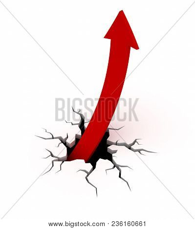 Red Arrow Getting Out From A Crack On The Ground. 3d Render