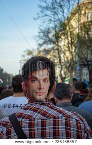 Budapest, Hungary - April 14, 2018: Political Protest Demonstration Against The Recently Elected Gov