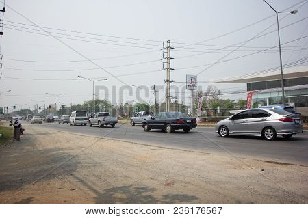 Car And Traffic On Highway Road Near Juction.