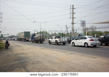 Car And Traffic On Highway Road Near Juction.