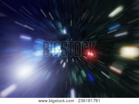 Abstract Of Warp Or Hyperspace Motion In Blue Star Trail.