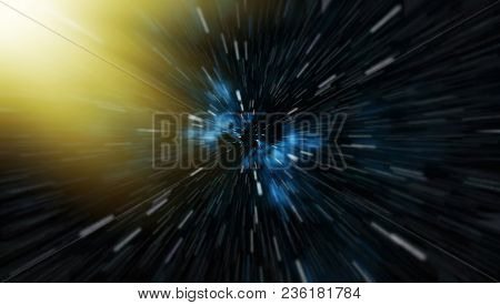 Abstract Of Warp Or Hyperspace Motion In Blue Star Trail.