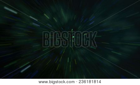 Abstract Of Warp Or Hyperspace Motion In Blue Star Trail.