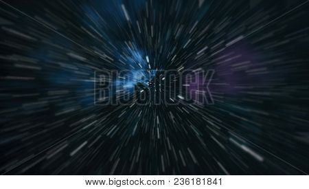 Abstract Of Warp Or Hyperspace Motion In Blue Star Trail.