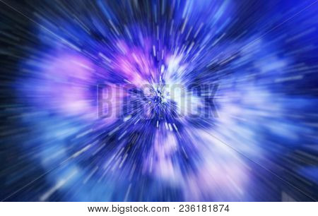 Abstract Of Warp Or Hyperspace Motion In Blue Star Trail.