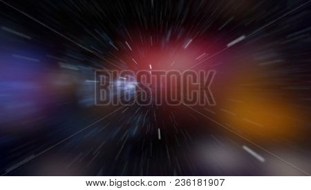 Abstract Of Warp Or Hyperspace Motion In Blue Star Trail.
