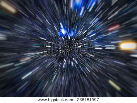 Abstract Of Warp Or Hyperspace Motion In Blue Star Trail.