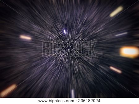 Abstract Of Warp Or Hyperspace Motion In Blue Star Trail.