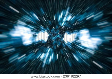 Abstract Of Warp Or Hyperspace Motion In Blue Star Trail.