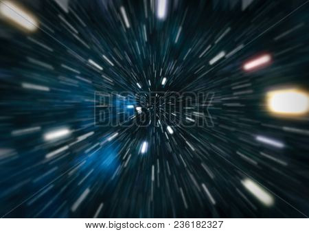 Abstract Of Warp Or Hyperspace Motion In Blue Star Trail.