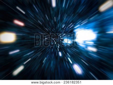 Abstract Of Warp Or Hyperspace Motion In Blue Star Trail.