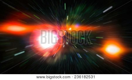Abstract Of Warp Or Hyperspace Motion In Blue Star Trail.