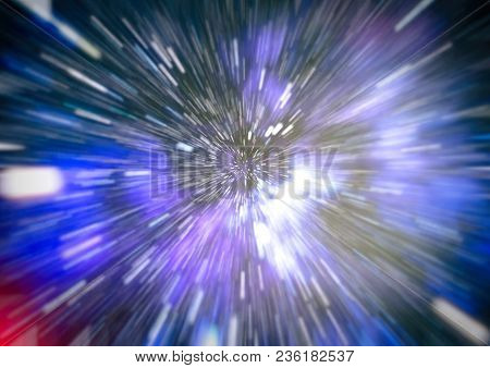 Abstract Of Warp Or Hyperspace Motion In Blue Star Trail.