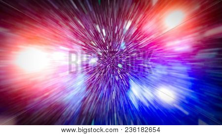 Abstract Of Warp Or Hyperspace Motion In Blue Star Trail.
