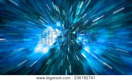 Abstract Of Warp Or Hyperspace Motion In Blue Star Trail.