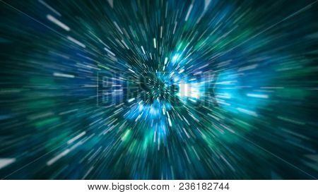 Abstract Of Warp Or Hyperspace Motion In Blue Star Trail.
