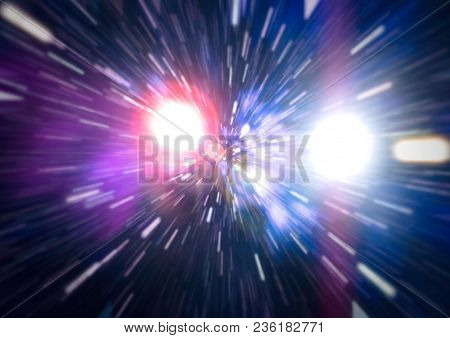 Abstract Of Warp Or Hyperspace Motion In Blue Star Trail.