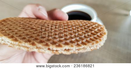 Stroopwafel A Famous Waffle From Dutch. Eat It With Black Coffee.